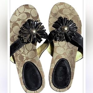 COACH Skye Brown and Gold Sandals with Floral Embellishments Sz 7B Women